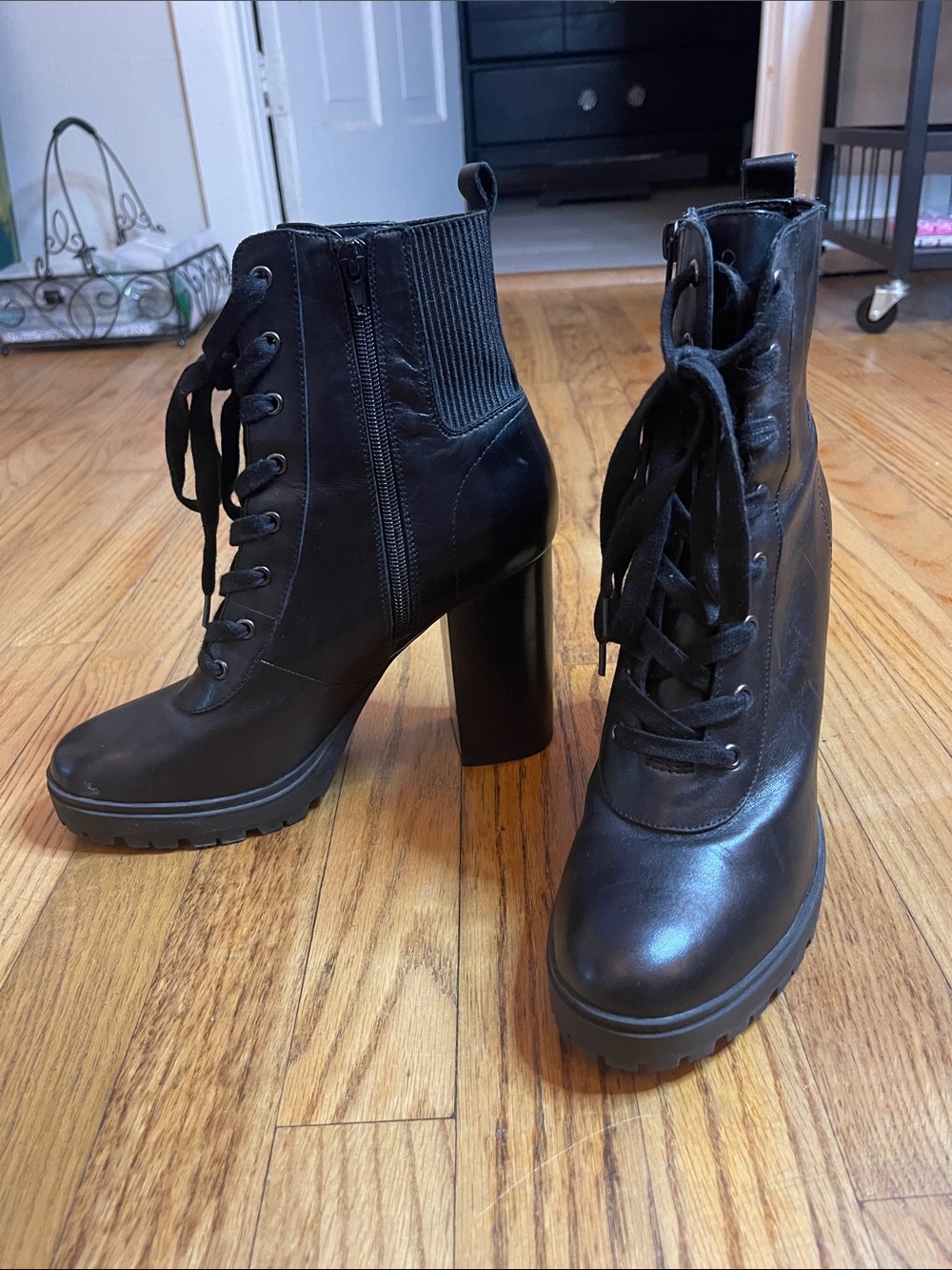 Steve Madden Black Lace-Up Platform Ankle Boots